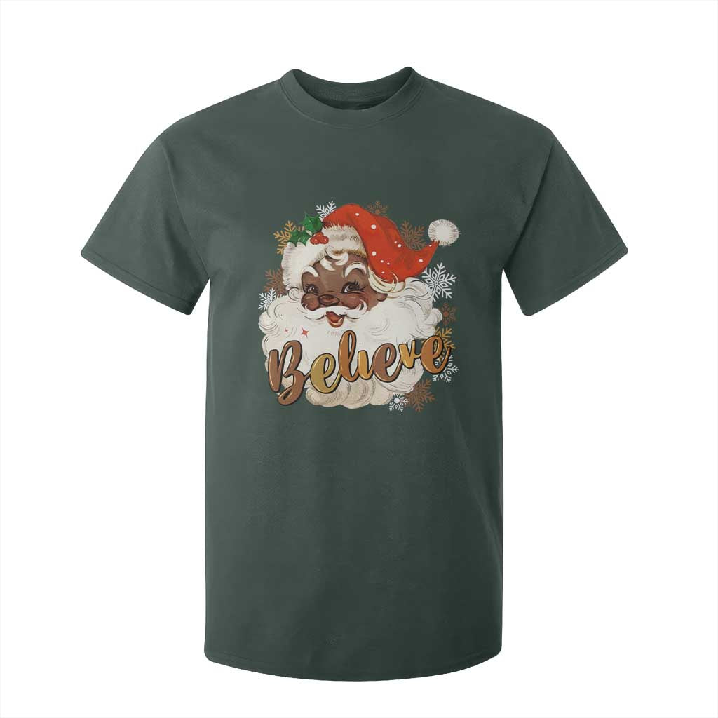 Funny Retro Black Santa Christmas T Shirt For Kid Believe African American Xmas TS11 Dark Forest Green Print Your Wear