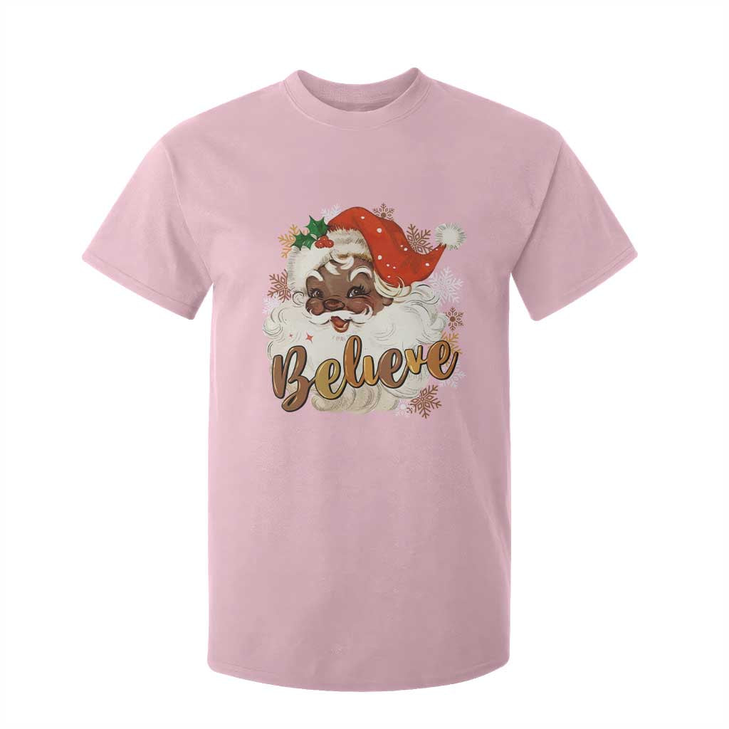 Funny Retro Black Santa Christmas T Shirt For Kid Believe African American Xmas TS11 Light Pink Print Your Wear