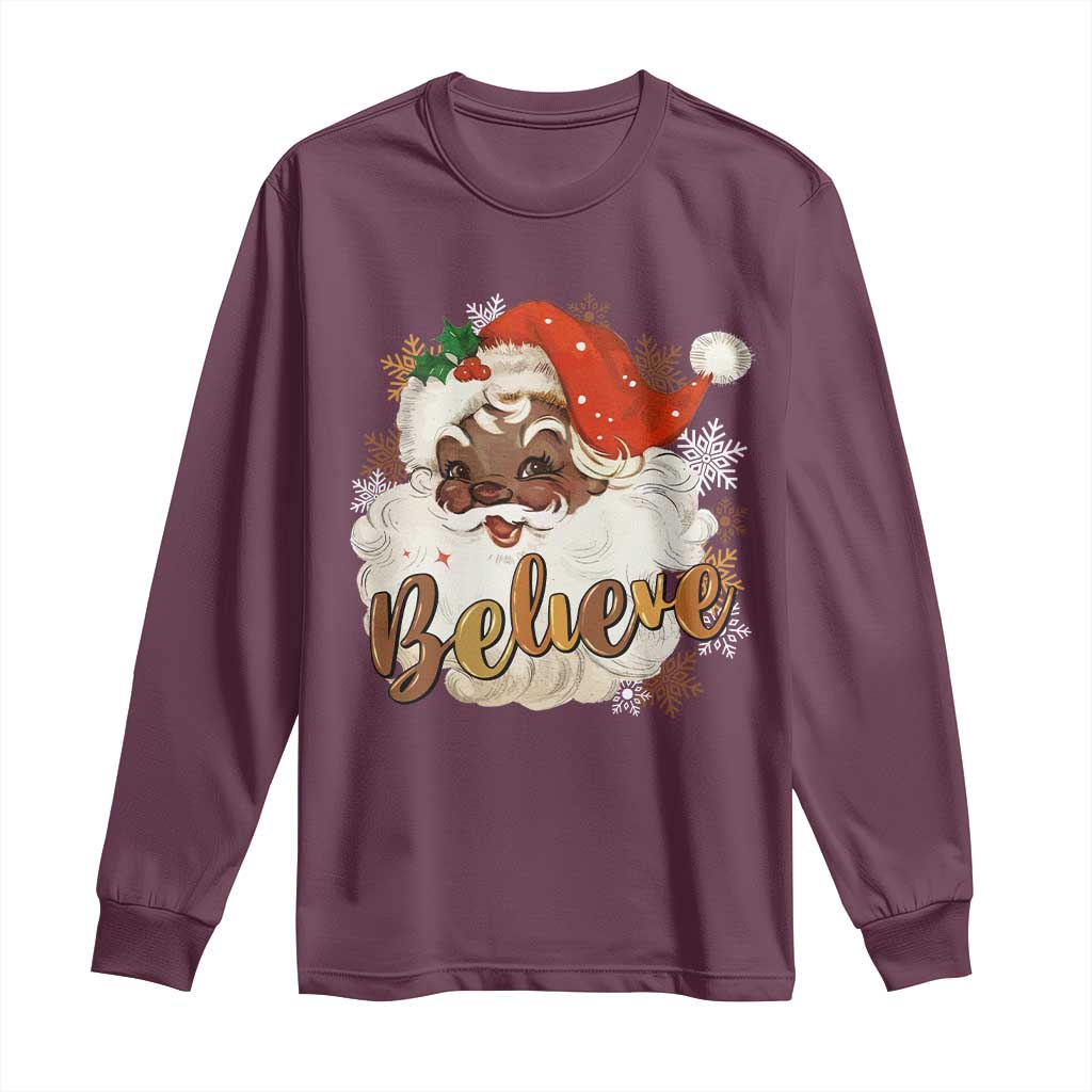 Funny Retro Black Santa Christmas Long Sleeve Shirt Believe African American Xmas TS11 Maroon Print Your Wear