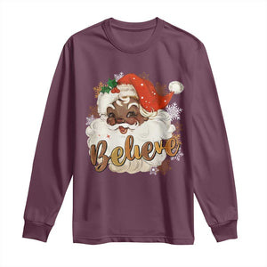 Funny Retro Black Santa Christmas Long Sleeve Shirt Believe African American Xmas TS11 Maroon Print Your Wear