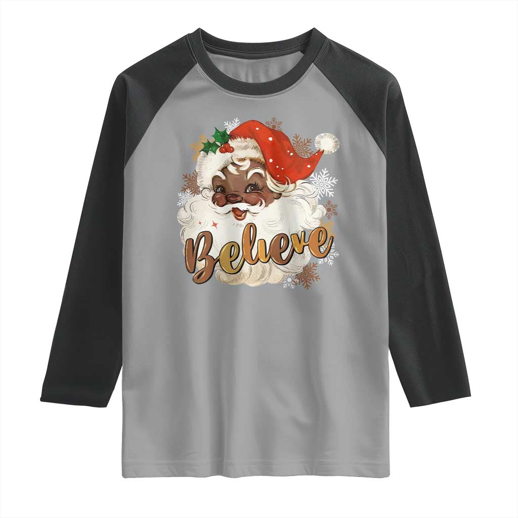 Funny Retro Black Santa Christmas Raglan Shirt Believe African American Xmas TS11 Sport Gray Black Print Your Wear