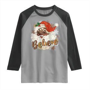 Funny Retro Black Santa Christmas Raglan Shirt Believe African American Xmas TS11 Sport Gray Black Print Your Wear
