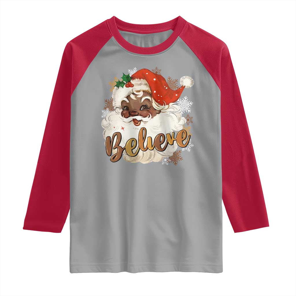 Funny Retro Black Santa Christmas Raglan Shirt Believe African American Xmas TS11 Sport Gray Red Print Your Wear