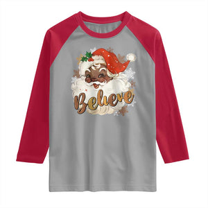 Funny Retro Black Santa Christmas Raglan Shirt Believe African American Xmas TS11 Sport Gray Red Print Your Wear
