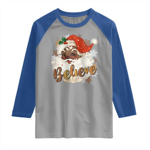 Funny Retro Black Santa Christmas Raglan Shirt Believe African American Xmas TS11 Sport Gray Royal Print Your Wear