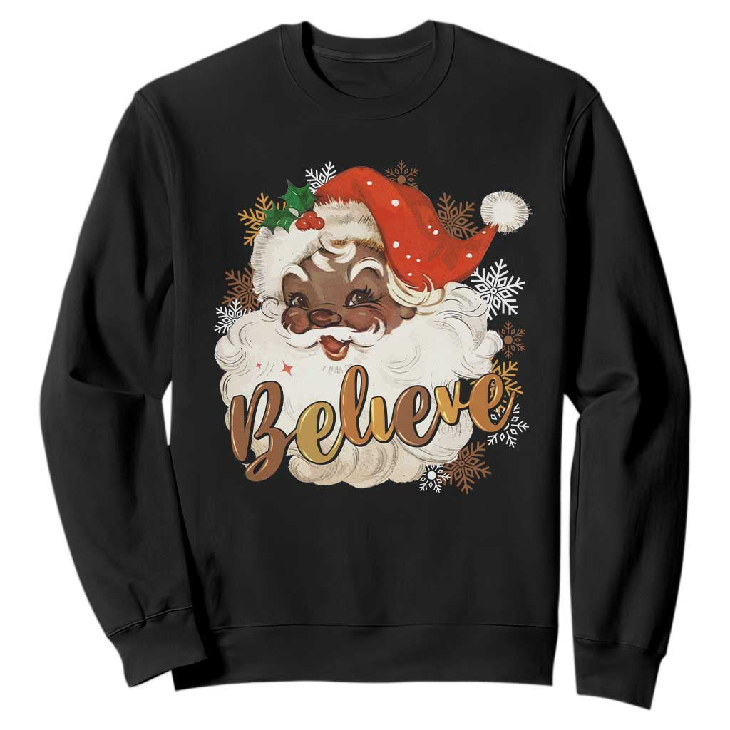 Funny Retro Black Santa Christmas Sweatshirt Believe African American Xmas TS11 Black Print Your Wear