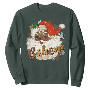Funny Retro Black Santa Christmas Sweatshirt Believe African American Xmas TS11 Dark Forest Green Print Your Wear
