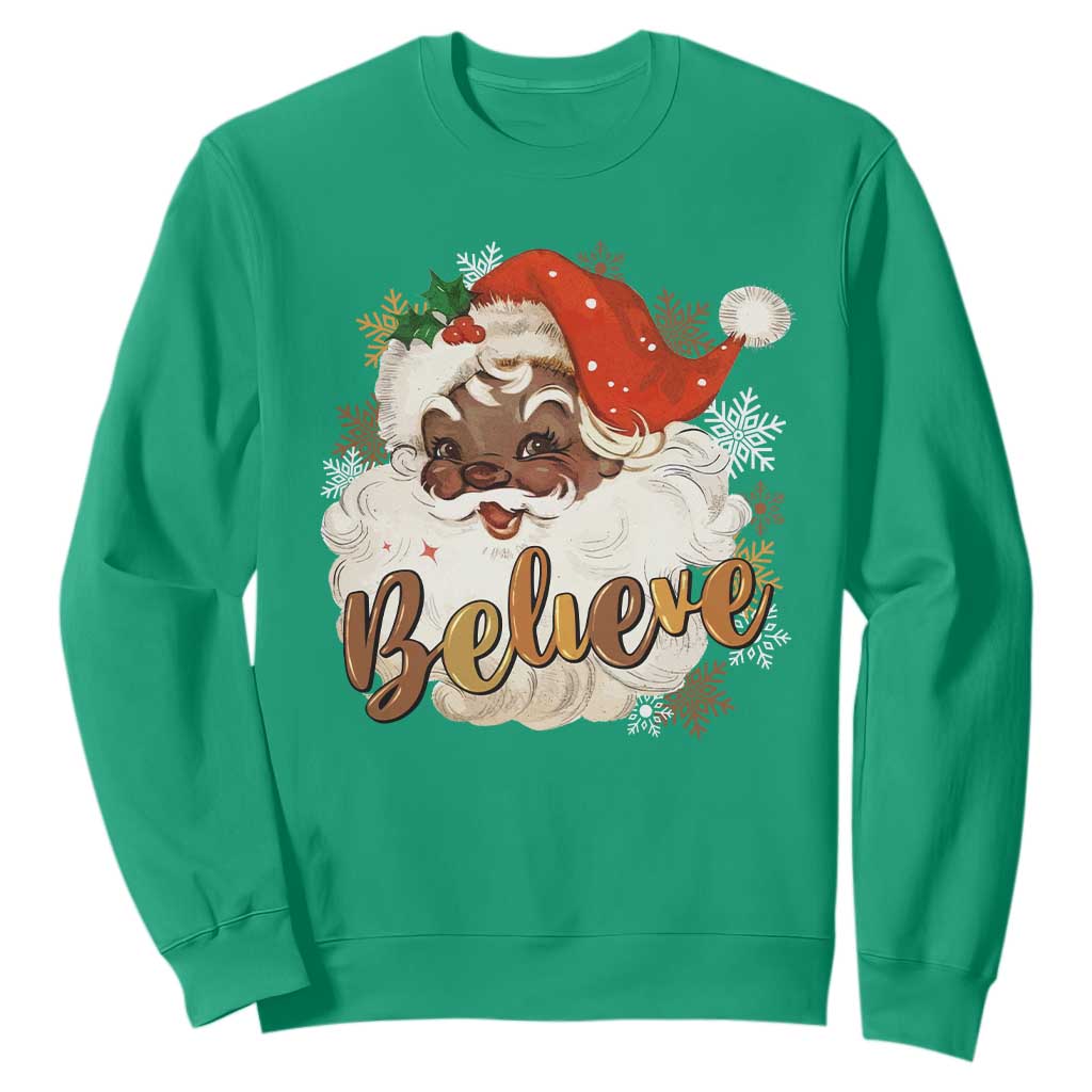 Funny Retro Black Santa Christmas Sweatshirt Believe African American Xmas TS11 Irish Green Print Your Wear