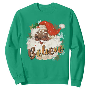 Funny Retro Black Santa Christmas Sweatshirt Believe African American Xmas TS11 Irish Green Print Your Wear