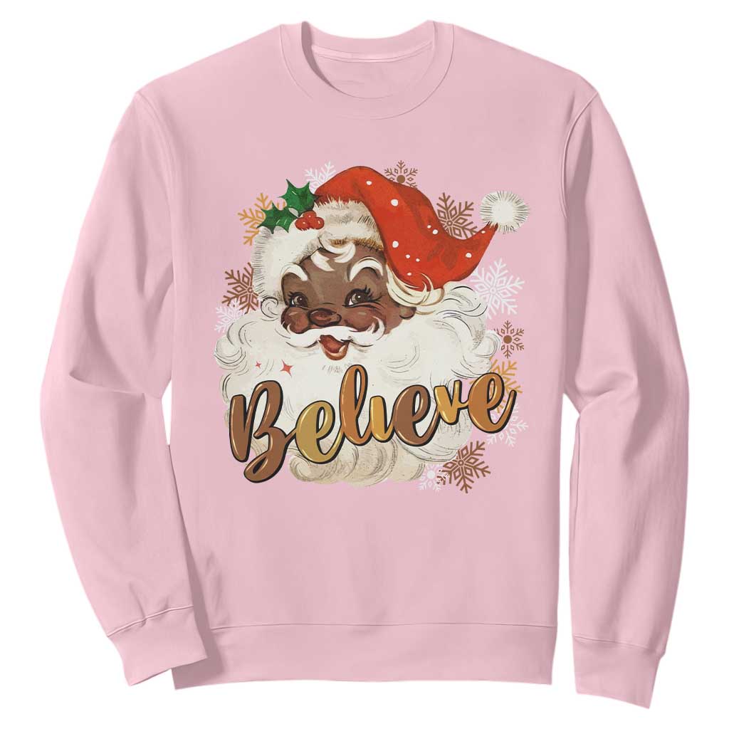 Funny Retro Black Santa Christmas Sweatshirt Believe African American Xmas TS11 Light Pink Print Your Wear