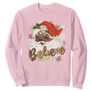 Funny Retro Black Santa Christmas Sweatshirt Believe African American Xmas TS11 Light Pink Print Your Wear