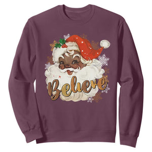 Funny Retro Black Santa Christmas Sweatshirt Believe African American Xmas TS11 Maroon Print Your Wear