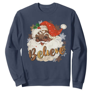 Funny Retro Black Santa Christmas Sweatshirt Believe African American Xmas TS11 Navy Print Your Wear