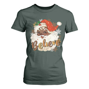 Funny Retro Black Santa Christmas T Shirt For Women Believe African American Xmas TS11 Dark Forest Green Print Your Wear