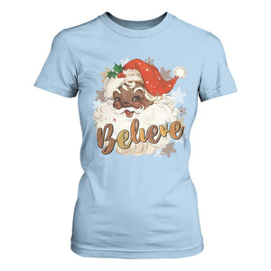 Funny Retro Black Santa Christmas T Shirt For Women Believe African American Xmas TS11 Light Blue Print Your Wear