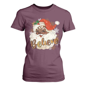 Funny Retro Black Santa Christmas T Shirt For Women Believe African American Xmas TS11 Maroon Print Your Wear