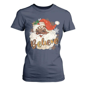 Funny Retro Black Santa Christmas T Shirt For Women Believe African American Xmas TS11 Navy Print Your Wear
