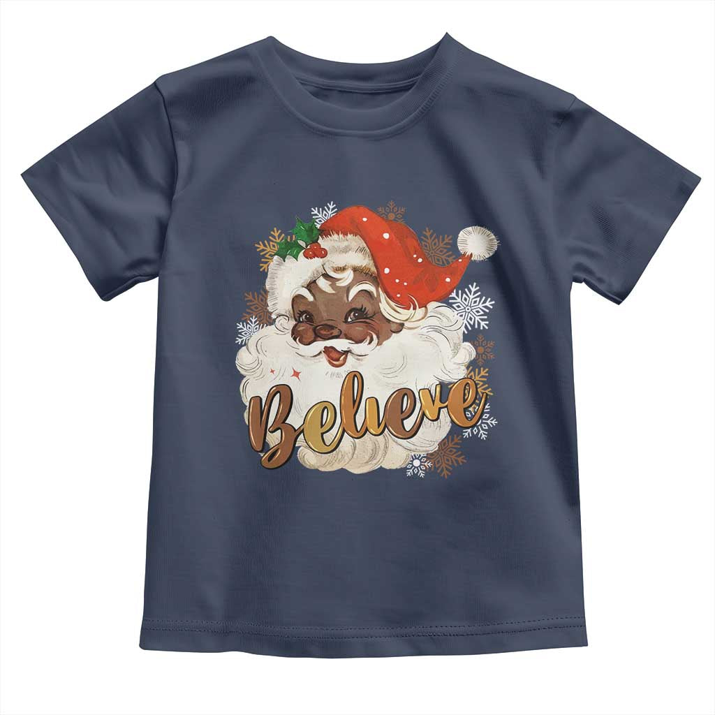 Funny Retro Black Santa Christmas Toddler T Shirt Believe African American Xmas TS11 Navy Print Your Wear