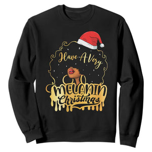 Have A Melanin Christmas African American Santa Girl Xmas Sweatshirt TS11 Black Print Your Wear