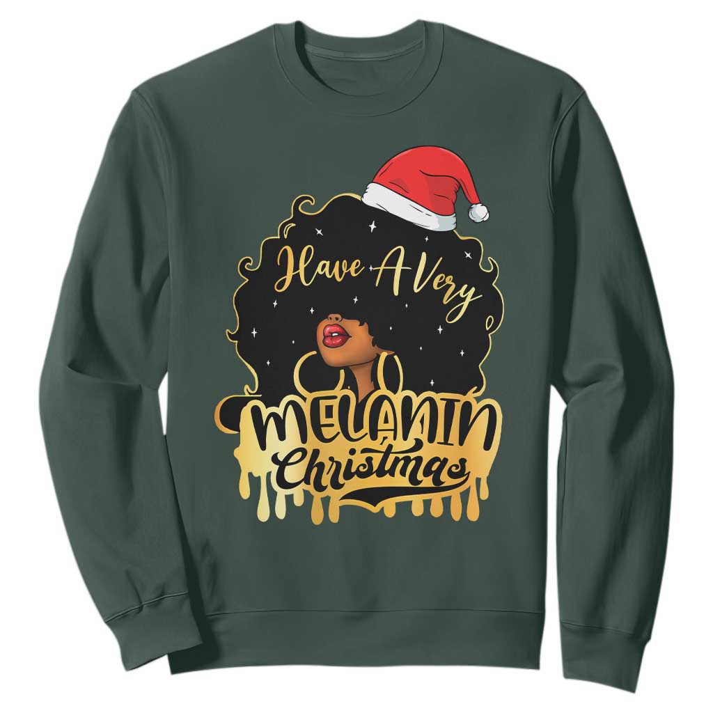 Have A Melanin Christmas African American Santa Girl Xmas Sweatshirt TS11 Dark Forest Green Print Your Wear