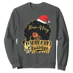 Have A Melanin Christmas African American Santa Girl Xmas Sweatshirt TS11 Dark Heather Print Your Wear