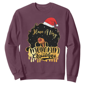 Have A Melanin Christmas African American Santa Girl Xmas Sweatshirt TS11 Maroon Print Your Wear