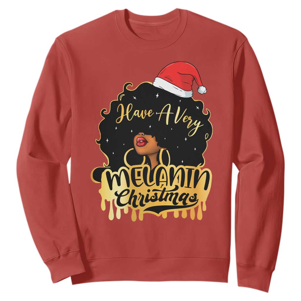 Have A Melanin Christmas African American Santa Girl Xmas Sweatshirt TS11 Red Print Your Wear