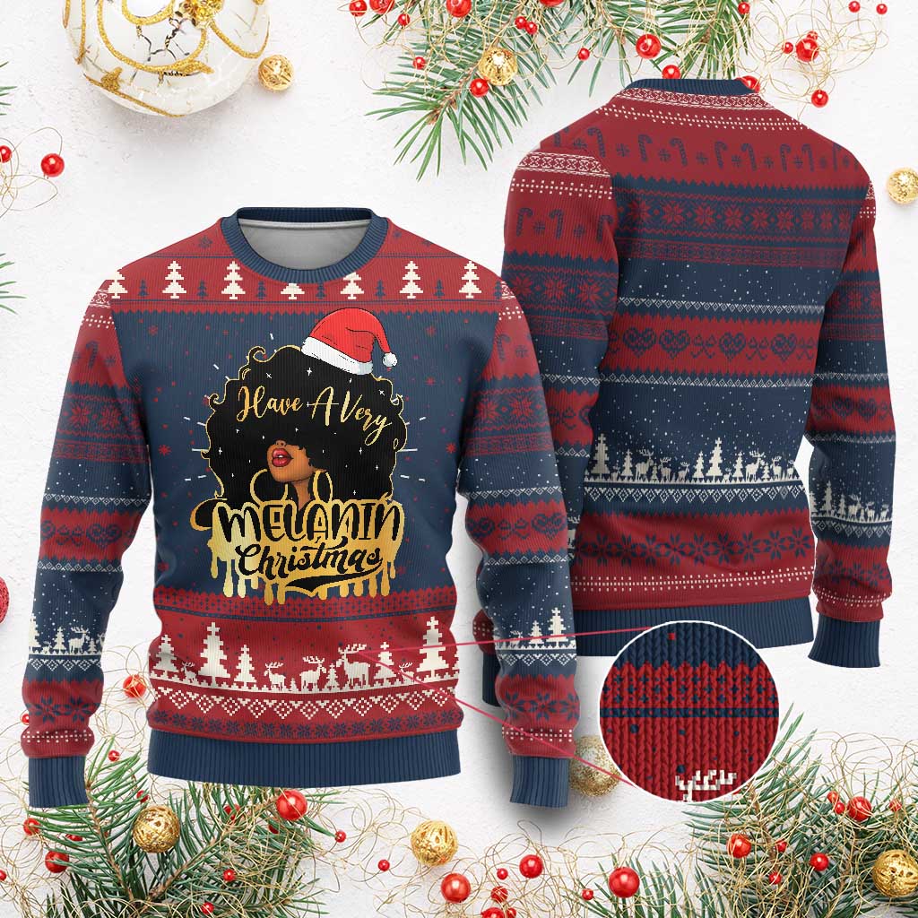 Have A Melanin Christmas African American Santa Girl Xmas Ugly Christmas Sweater TS11 Burgundy Print Your Wear