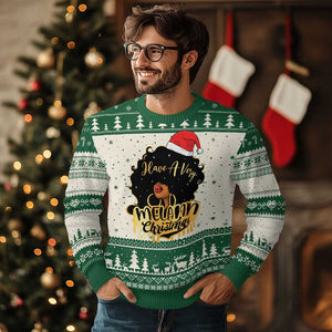 Have A Melanin Christmas African American Santa Girl Xmas Ugly Christmas Sweater TS11 Green Print Your Wear