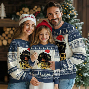 Have A Melanin Christmas African American Santa Girl Xmas Ugly Christmas Sweater TS11 Navy Print Your Wear