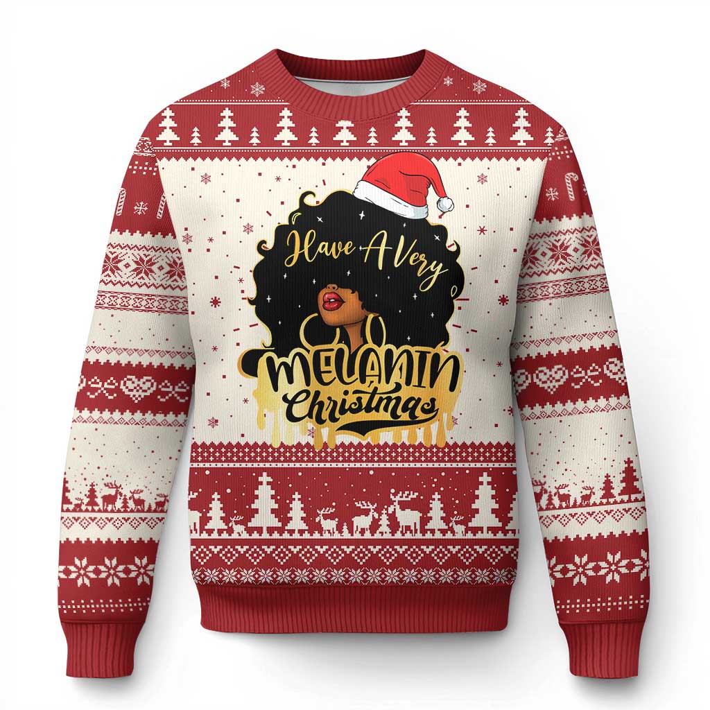 Have A Melanin Christmas African American Santa Girl Xmas Ugly Christmas Sweater TS11 Red Print Your Wear