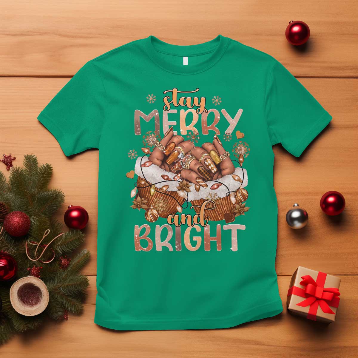 Funny African American Christmas T Shirt Stay Merry And Bright Black Melanin Girl TS11 Irish Green Print Your Wear