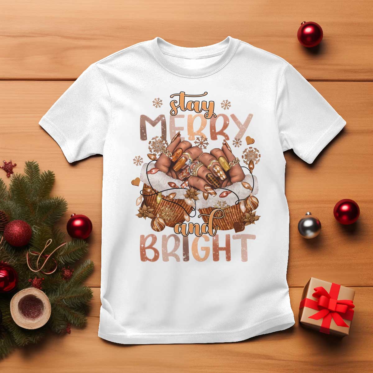 Funny African American Christmas T Shirt Stay Merry And Bright Black Melanin Girl TS11 White Print Your Wear