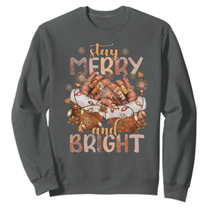Funny African American Christmas Sweatshirt Stay Merry And Bright Black Melanin Girl TS11 Dark Heather Print Your Wear