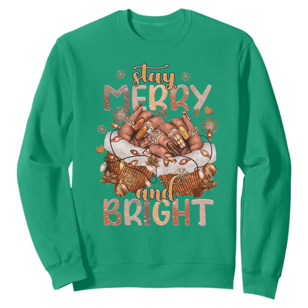 Funny African American Christmas Sweatshirt Stay Merry And Bright Black Melanin Girl TS11 Irish Green Print Your Wear