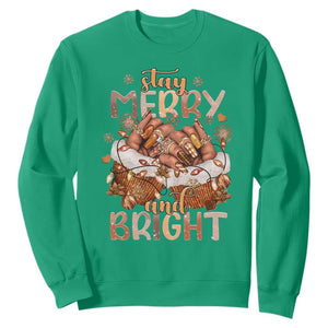 Funny African American Christmas Sweatshirt Stay Merry And Bright Black Melanin Girl TS11 Irish Green Print Your Wear