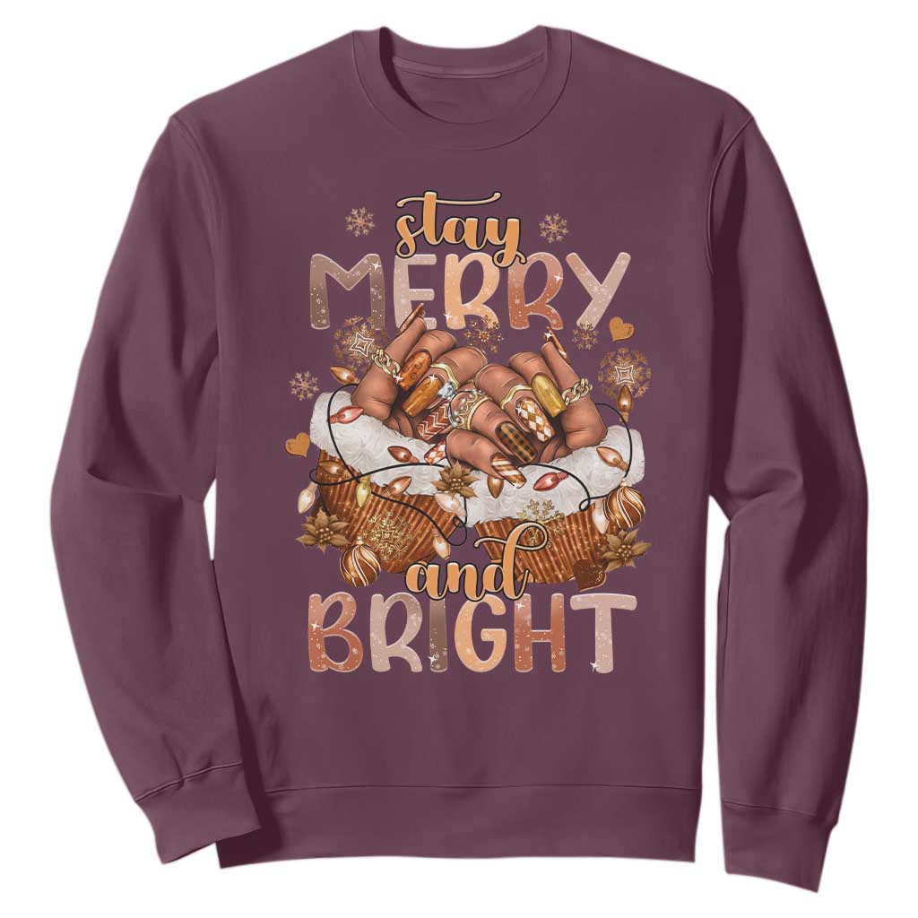 Funny African American Christmas Sweatshirt Stay Merry And Bright Black Melanin Girl TS11 Maroon Print Your Wear