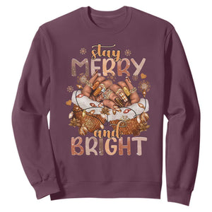 Funny African American Christmas Sweatshirt Stay Merry And Bright Black Melanin Girl TS11 Maroon Print Your Wear