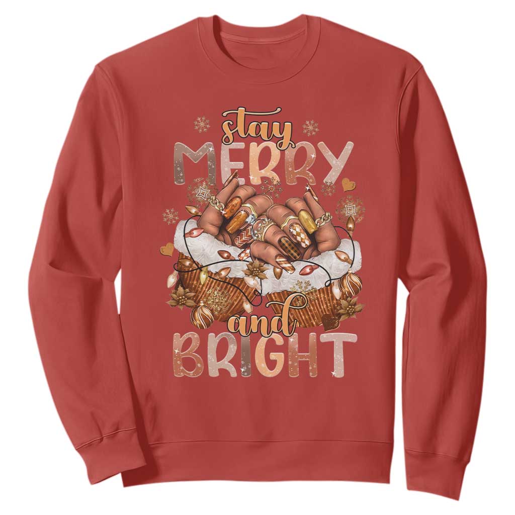 Funny African American Christmas Sweatshirt Stay Merry And Bright Black Melanin Girl TS11 Red Print Your Wear