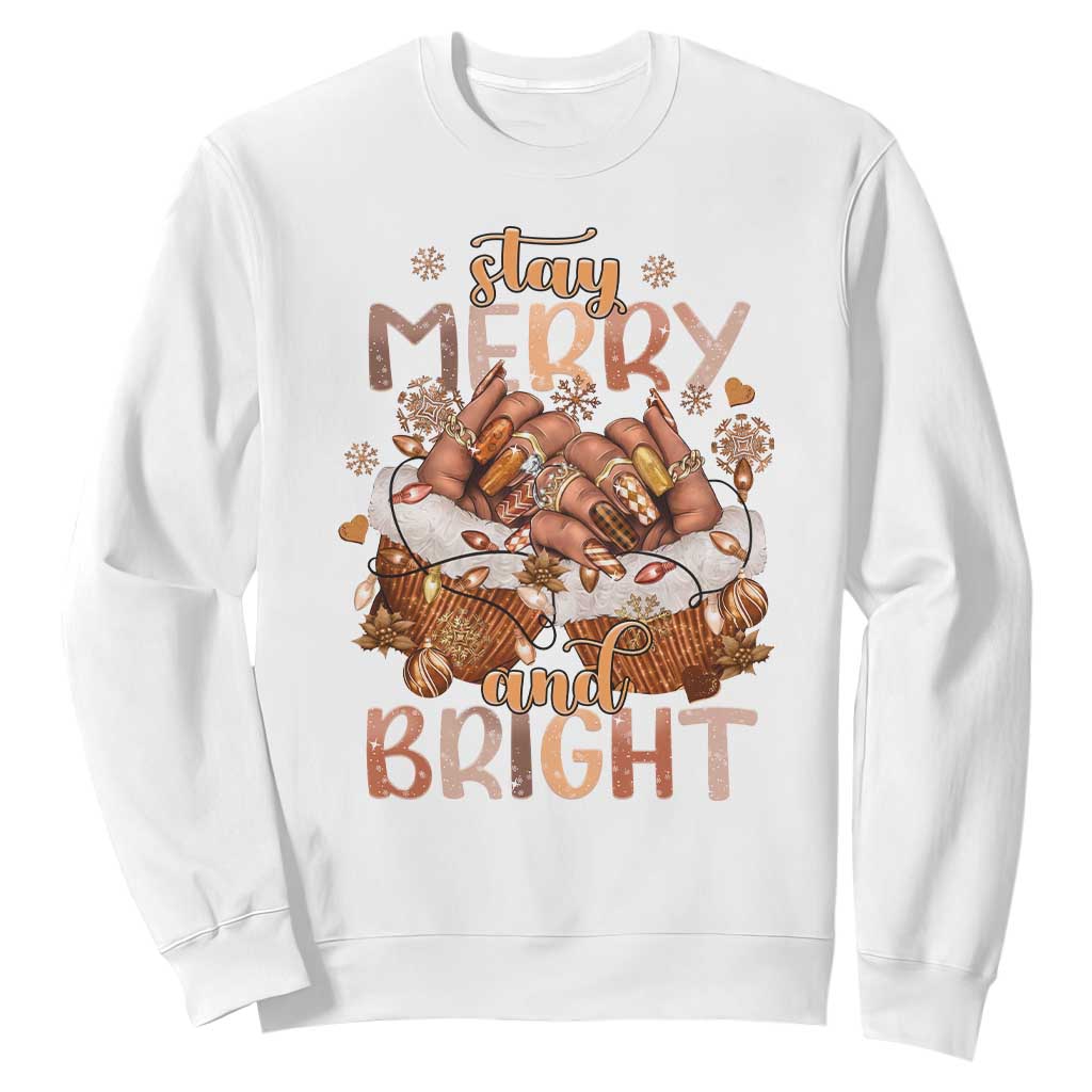 Funny African American Christmas Sweatshirt Stay Merry And Bright Black Melanin Girl TS11 White Print Your Wear