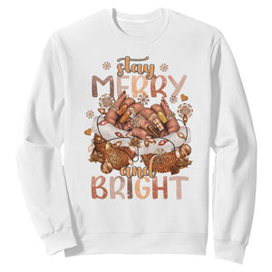 Funny African American Christmas Sweatshirt Stay Merry And Bright Black Melanin Girl TS11 White Print Your Wear