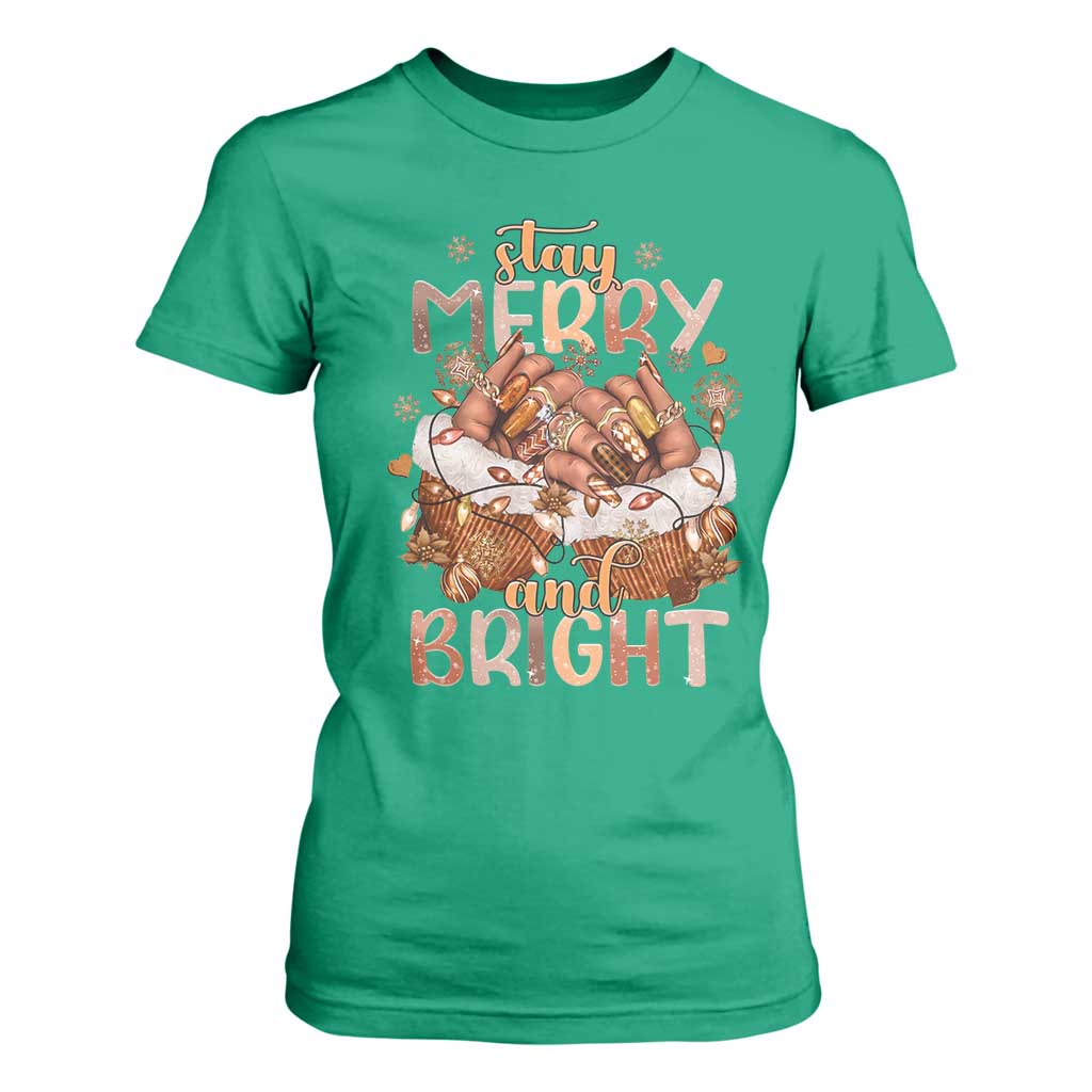 Funny African American Christmas T Shirt For Women Stay Merry And Bright Black Melanin Girl TS11 Irish Green Print Your Wear