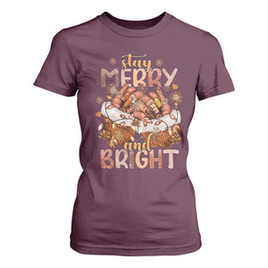 Funny African American Christmas T Shirt For Women Stay Merry And Bright Black Melanin Girl TS11 Maroon Print Your Wear