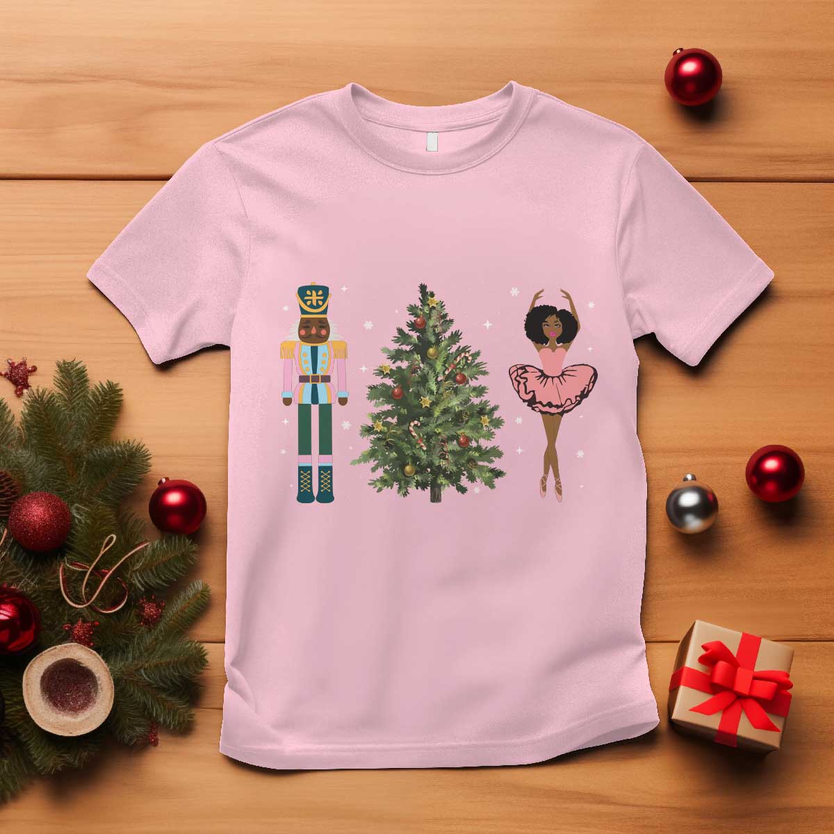 Funny Black Ballerina Nutcracker African American Christmas T Shirt TS11 Light Pink Print Your Wear