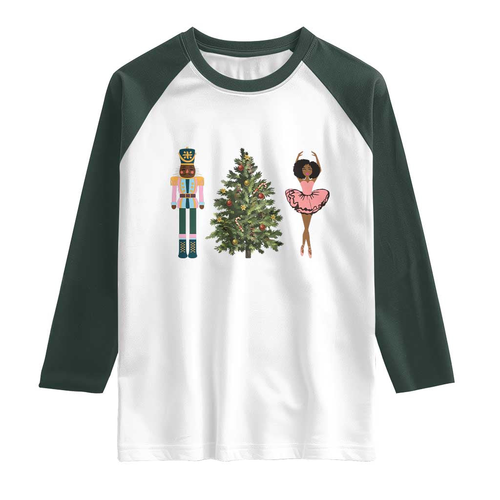 Funny Black Ballerina Nutcracker African American Christmas Raglan Shirt TS11 White Dark Forest Green Print Your Wear