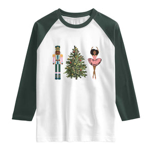 Funny Black Ballerina Nutcracker African American Christmas Raglan Shirt TS11 White Dark Forest Green Print Your Wear