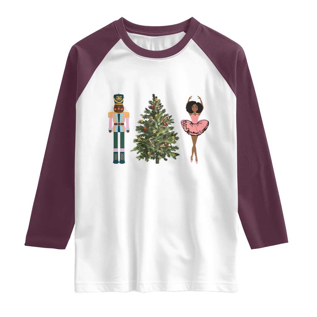 Funny Black Ballerina Nutcracker African American Christmas Raglan Shirt TS11 White Maroon Print Your Wear
