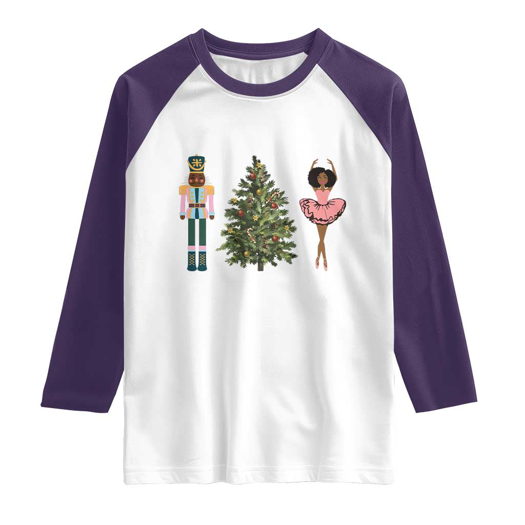 Funny Black Ballerina Nutcracker African American Christmas Raglan Shirt TS11 White Purple Print Your Wear