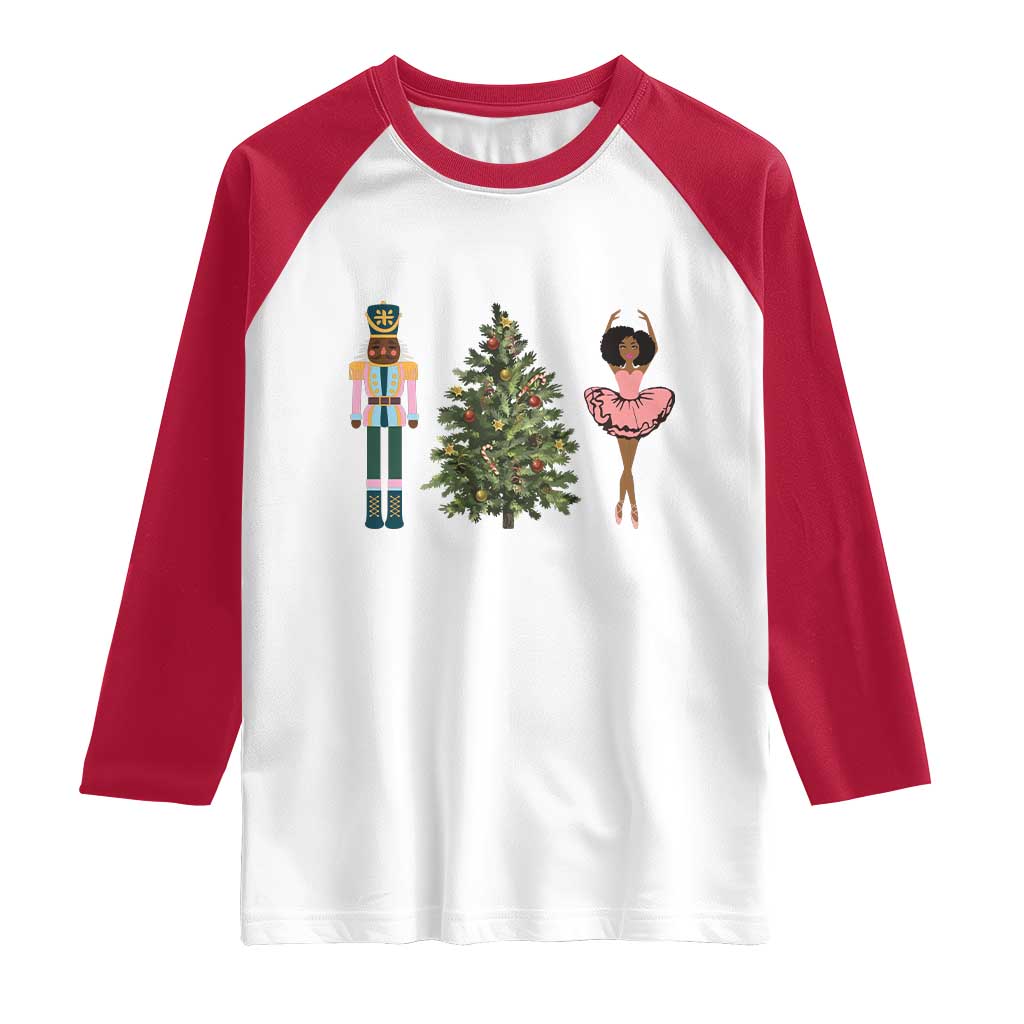 Funny Black Ballerina Nutcracker African American Christmas Raglan Shirt TS11 White Red Print Your Wear