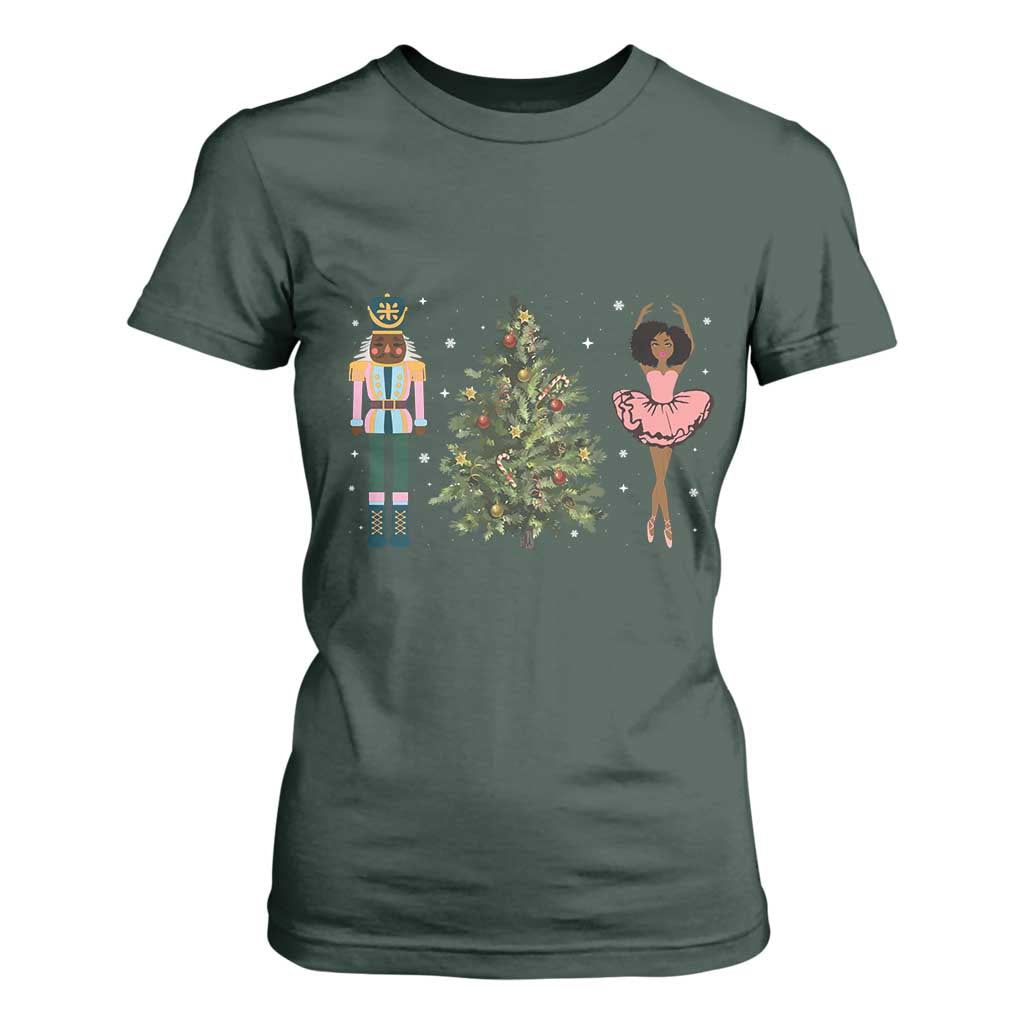 Funny Black Ballerina Nutcracker African American Christmas T Shirt For Women TS11 Dark Forest Green Print Your Wear